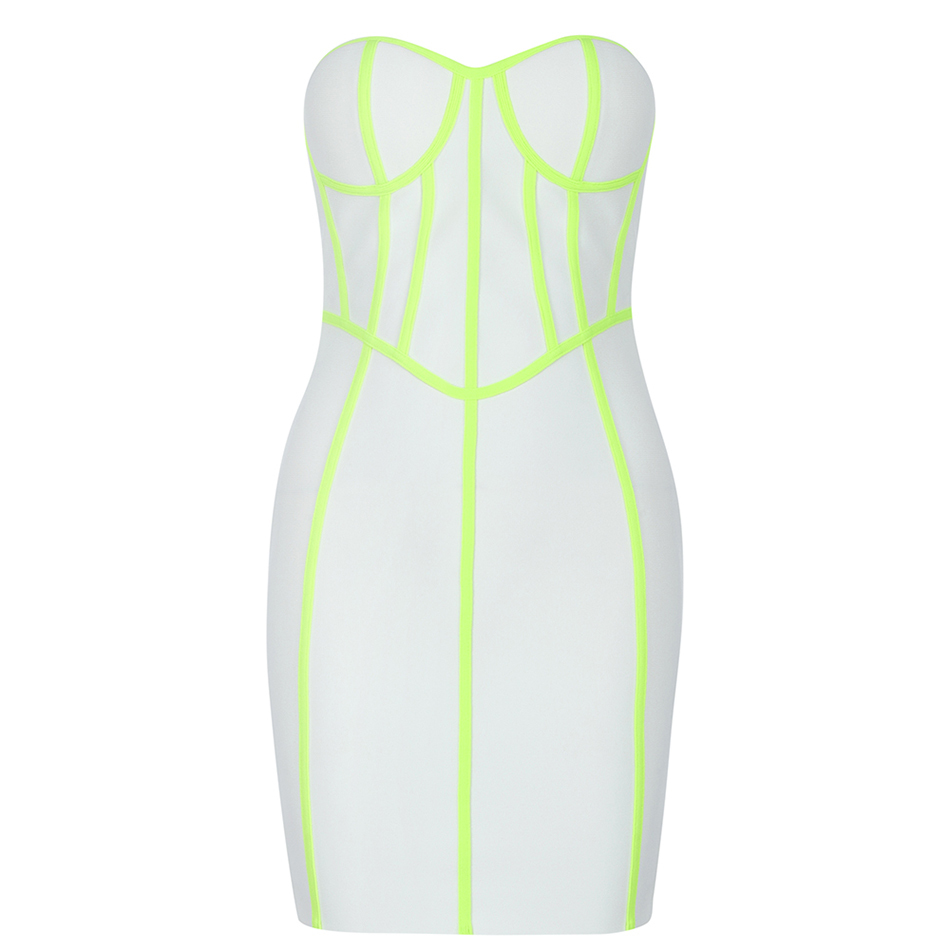 Summer Women White Bodycon Bandage Mini Dress Sexy Strapless Striped Club Celebrity Runway Party Dresses Vestidos 210423