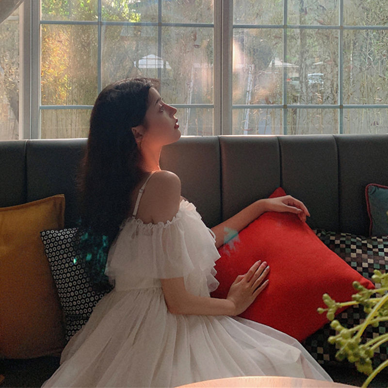 Midi Dress Women's Summer Dress Vintagea Lace A-Line Mid-Calf Lantern Sleeve Solid Korean Fashion Clothing 210521