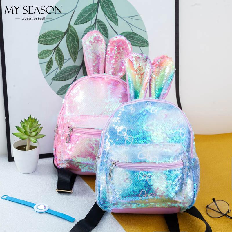 Kid Backpack Child Sequins Ears School Bag Book Student Mini Kawaii Rucksack Fashion Bags