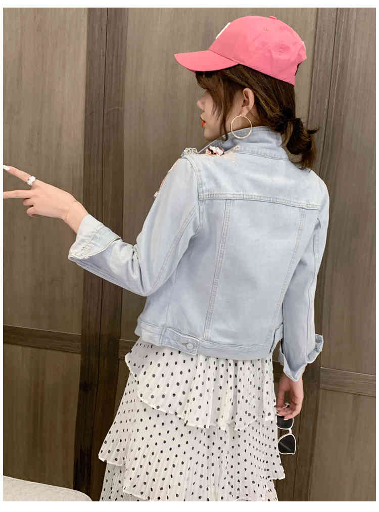 Autumn Women Streetwear Short Jeans Jackets 3D Flower Stereoscopic Appliques Beading Embroidery Denim Coat Casual Girl 210518