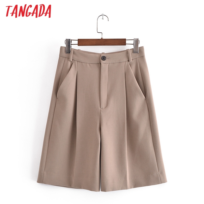 Women Elegant Solid Zipper Pockets OL Shorts Pantalones 3H216 210416