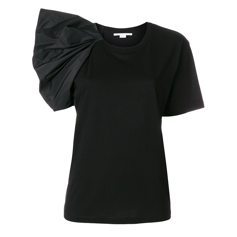 EAM Spring Summer Round Neck Half Sleeve White Loose Pleated Threedimensional Tshirt Women Fashion JU178 210406