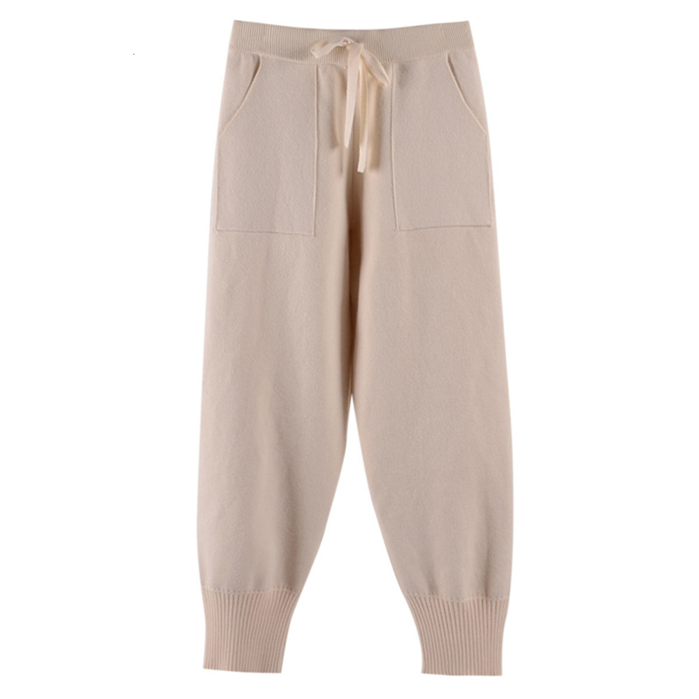 Chic Autumn Winter Drawstring Harem Pants Women Sweatpants Female Loose Trousers Knitted With Pockets Radish pants 210428