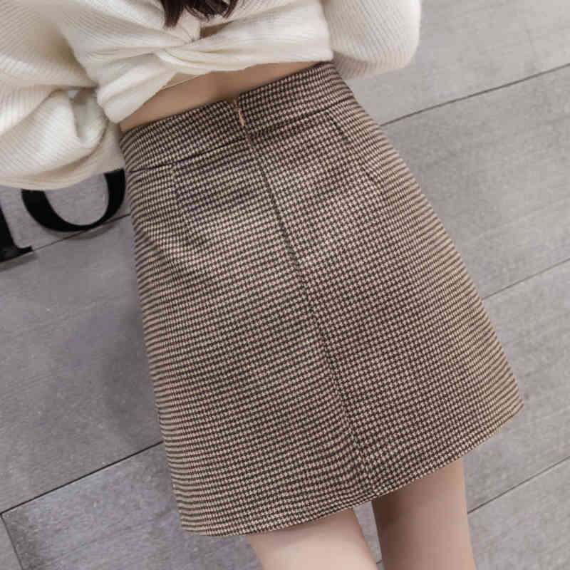 Jupe Femme Winter Fashion Plaid Women Skirts Woolen High Waist Elegant Vintage Shorts Mini 7475 50 210508