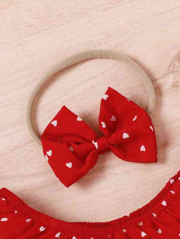 Baby Confetti Heart Print Top & Bow Front Shorts With Headband SHE