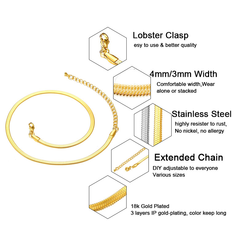 Charm Women Snake Chain Choker Necklace Stainless Steel Gold Silve Color Flat Herringbone Chokers Link for Girls 4mm Y0420