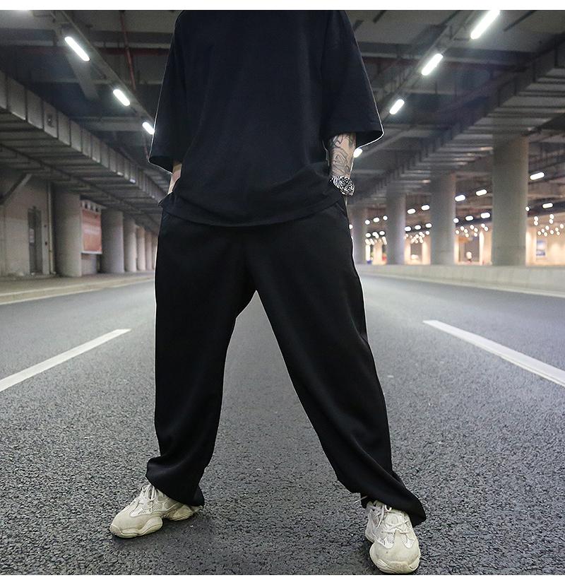 Dark Wind All-match Straight Loose Drape Black Trousers, Hip-hop Trendy Skateboard Wide-leg Casual Pants Men Men's