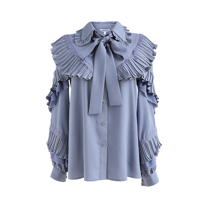 Dabuwawa Casual Solid Ruffle Sleeve Women Blouse Shirt Spring Bow Neck Blouses Shirt Elegant Work Wear Female Tops DO1AST016 210520