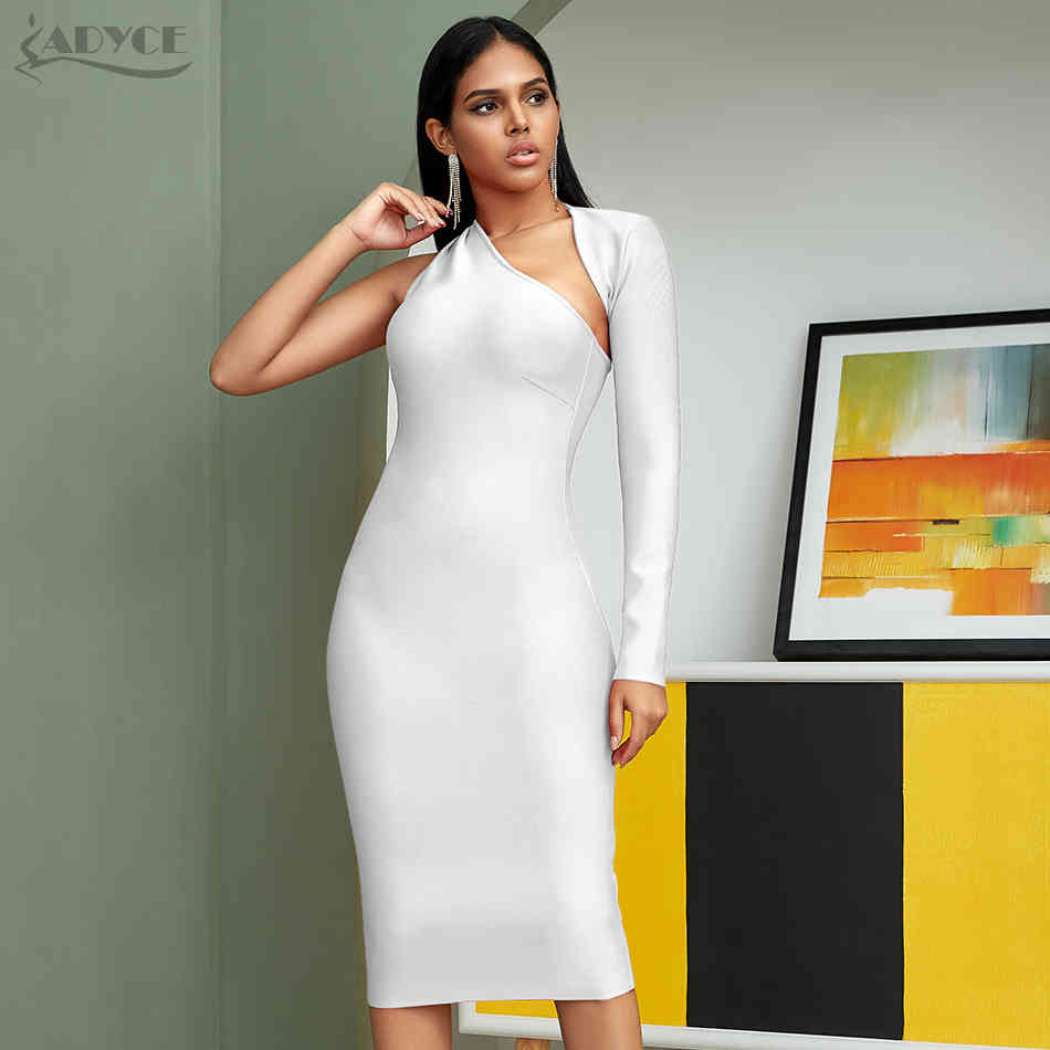 Autumn Red One Shoulder Long Sleeve Bandage Dress Women Sexy Hollow Out Club Maxi Celebrity Runway Party Vestido 210423