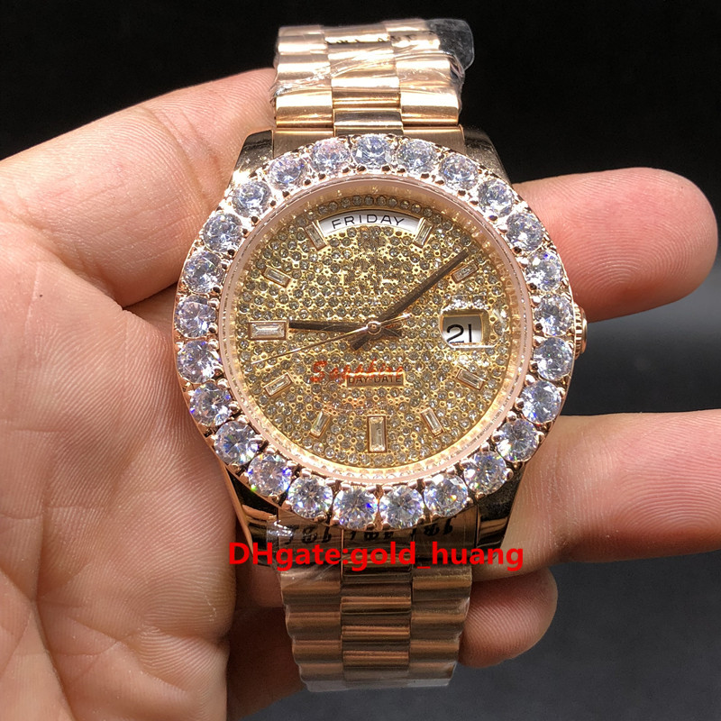 Luxury claw Bezel big diamonds automatic man watch, high-quality stainless steel Rose gold shell Prong Set diamond men's watches 43mm (no box), Rose gold shell;diamond face
Luxury claw Bezel big diamonds automatic man watch, high-quality stainless steel Rose gold shell Prong Set diamond men's watches 43mm (no box), Rose gold shell;diamond face