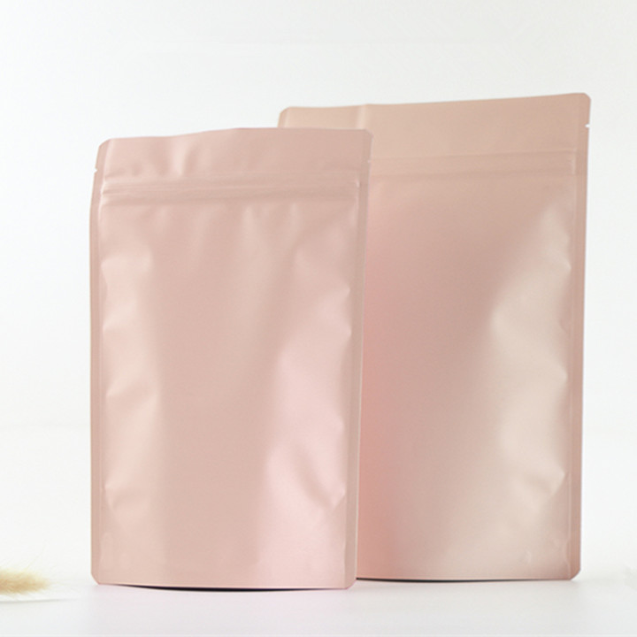 Thick Matte Light Pink Aluminum Foil Zip Lock Bag Stand up Resealable Coffee Powder Nuts Tea Snack Biscuits X-mas Wedding Gifts Packaging Pouches Supp