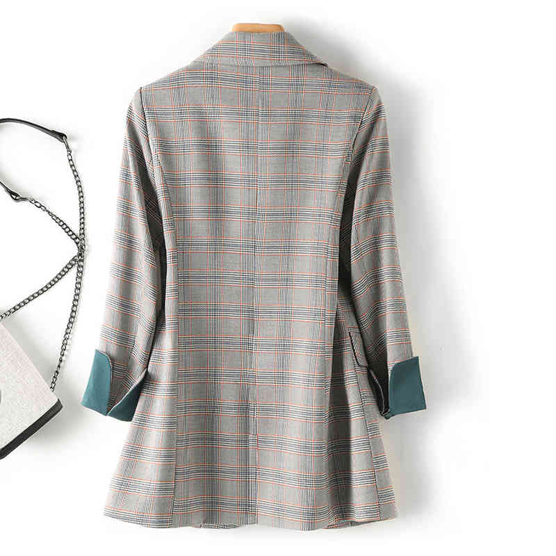 Fashion Autumn Women Plaid Blazers and Jackets Work Office Lady Suit Slim Double Breasted Business Female Blazer Coat 210524