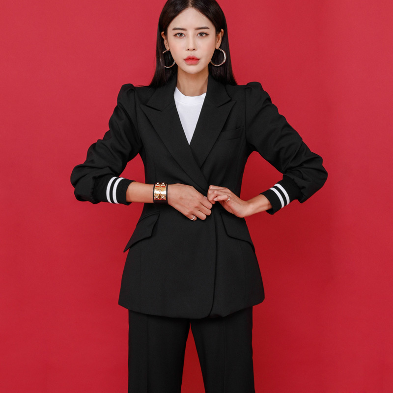 Fashion Women Pant Suits Long Sleeve Belted Blazer Trousers Suit Office Lady Work wear 2 Pieces set Women's Set 210506