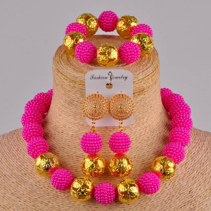 Earrings & Necklace Fuchsia Pink African Jewelry Set Simulated Pearl Nigerian Beads FZZ32, Silver
Earrings & Necklace Fuchsia Pink African Jewelry Set Simulated Pearl Nigerian Beads FZZ32, Silver