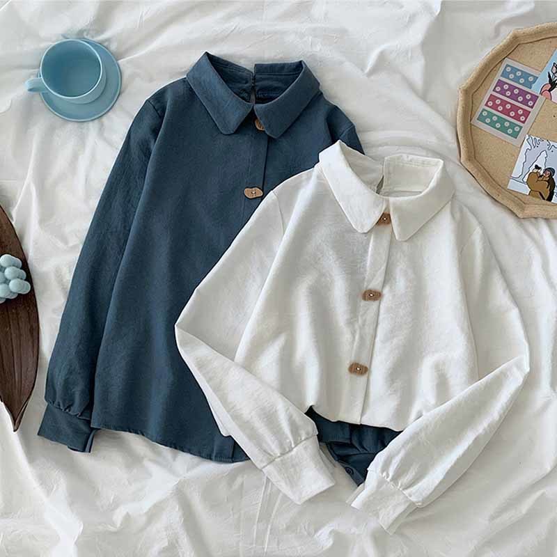 Autumn Office Lady Solid Button Cardigan Blouse Korean Style Cotton Long-Sleeve Shirt Women Tops Blusas 10796 210518