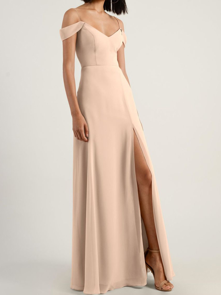 Chiffon Bridesmaid Dress Side Split Wedding Party Gowns Speghetti Zipper Back Burgundy,Black,Champagne,Grape,Sage