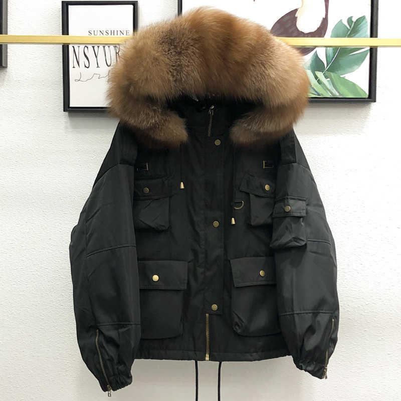 90% White Duck Down Jacket Real Raccoon Fur Hooded 2020 Female Thicken Warm Winter Down Coat Women Short Loose Feather Snow Coat T200831
