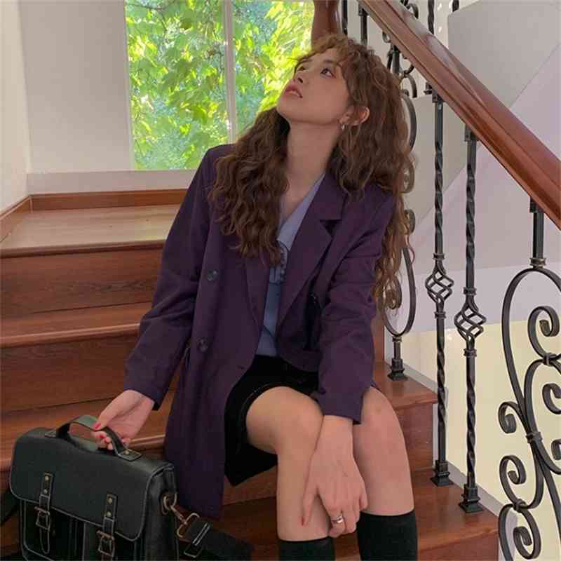 LY VAREY LIN Autumn Women Loose Solid Blazer Casual Notched Collar Outerwear Double Breasted Pockets Female Suits Coat 210526