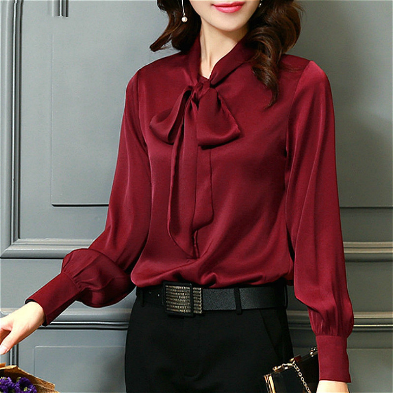 fashion woman blouses long sleeve bow collar office ladies plsu size women tops chiffon shirts 2198 50 210506