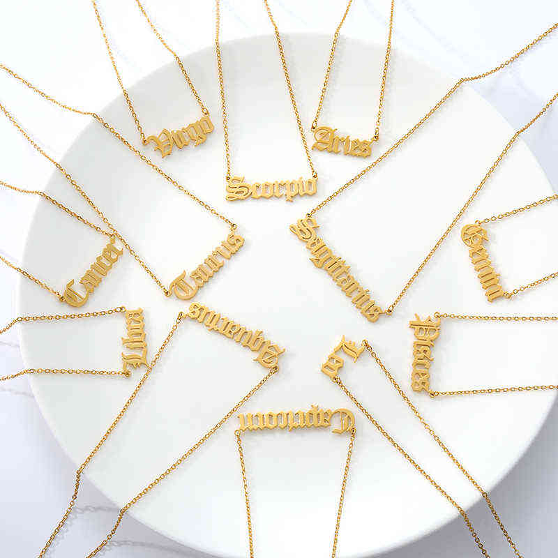 Virgo Gemini Zodiac Necklace 12 Horoscope Zodiac Sign Gold Pendant Necklaces Aries Leo Zodiac Jewelry Kids Christmas Gifts G1206