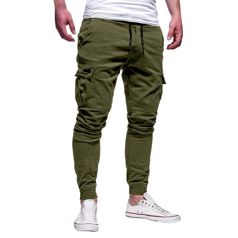 Men Casual Joggers Pants Solid Cargo Sweatpants Male Multi-pocket Trousers Mens Sportswear Hip Hop Drawstring Pencil Men's