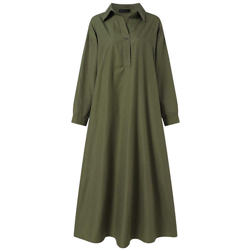 ZANZEA Summer Stylish Women Vintage Long Sleeve Loose Sundress 2021 Casual Long Maxi Dress Kaftan Femme Solid Party Vestido Robe Q0707