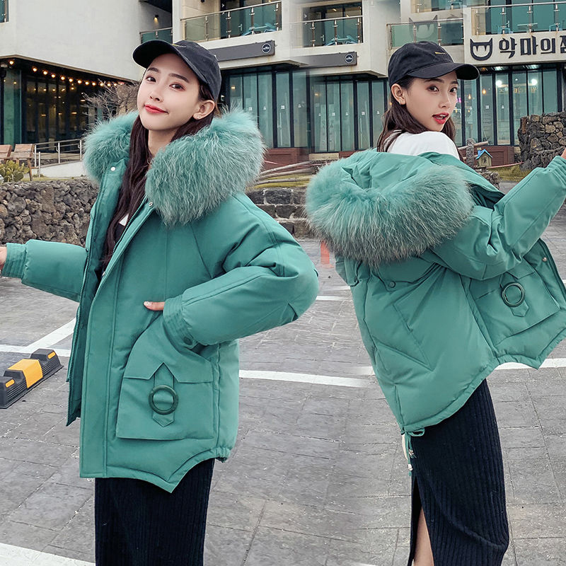 Arrival Korea Fashion Winter Women Parkas Big Fur Collar Hooded Coat Casual thicken Warm Wadded Jackets Ladies Coats D276 210512