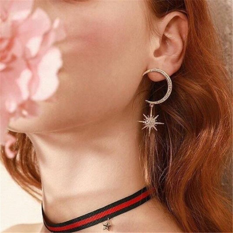 Choucong Unique Brand Moon Dangle Earring Sparkg Jewelry Sterg Sier Pave White Sapphire CZ Dia Women Wedding Star Earrings For Lover Gift