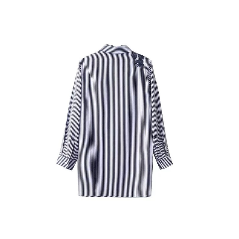 Fashion Women Flower Embroidery Side Slit Stripe Shirts Long Sleeve Blouse Casual Lady Tops Chemise Femme Blusas S1106 210430