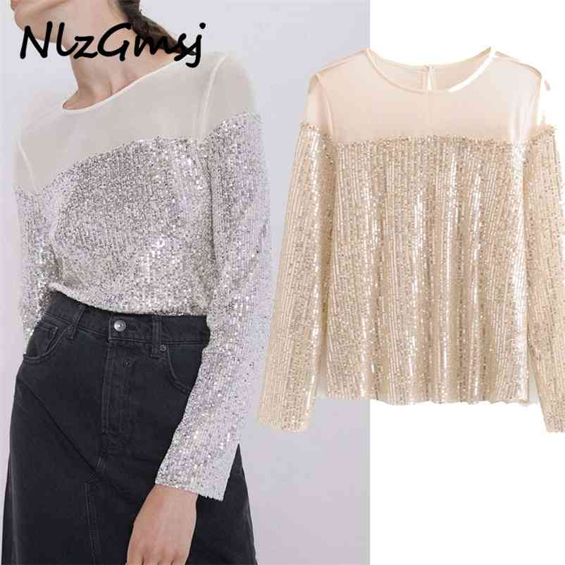 Blouse Women Spring Fashion Round Neck Solid Color Sequins Long Sleeve Loose Fit Personality Tops 210628, As picture
Blouse Women Spring Fashion Round Neck Solid Color Sequins Long Sleeve Loose Fit Personality Tops 210628, As picture