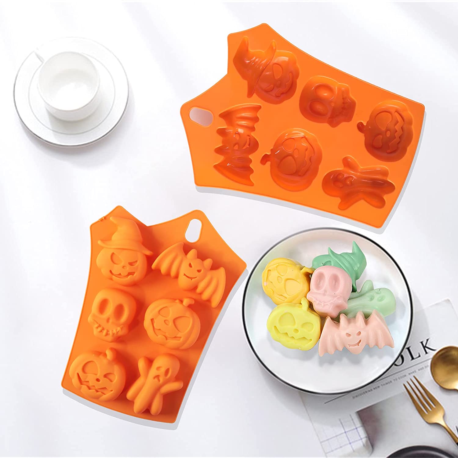 Halloween Baking Silicone Mold Ghost Pumpkin Baking Mould Nonstick Pumpkin Chocolate Cupcakes Bat Skull Ghost Shape Muffin Candy Mold