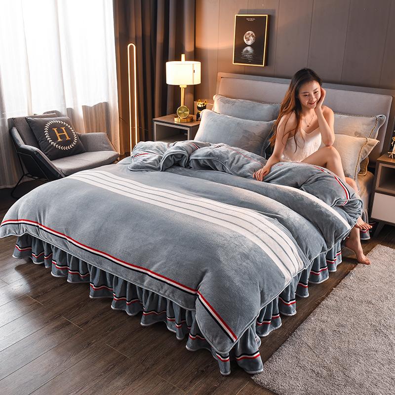 Milk Gold Velvet Four-piece Set Of Falle Coral Bed Dress Double-sided Falete Linen Bedding Sets