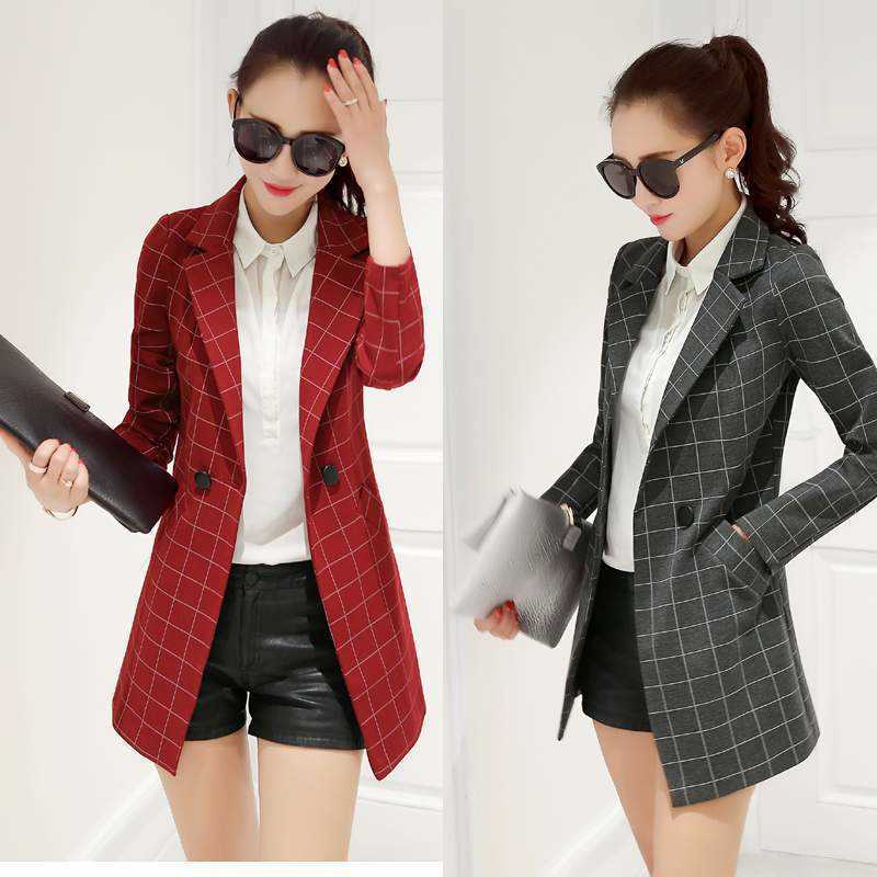 fashion slim plaid ladies small suit jacket Korean version of the long-sleeved format long women's blazer Office 210527
fashion slim plaid ladies small suit jacket Korean version of the long-sleeved format long women's blazer Office 210527