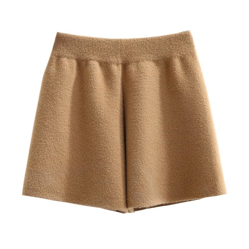 Nomikuma Thicken Faux Mink Cashmere Women Shorts Causal High Waist Autumn Winter Basic Bottom New Femme Wide Leg Short 6D158 210427