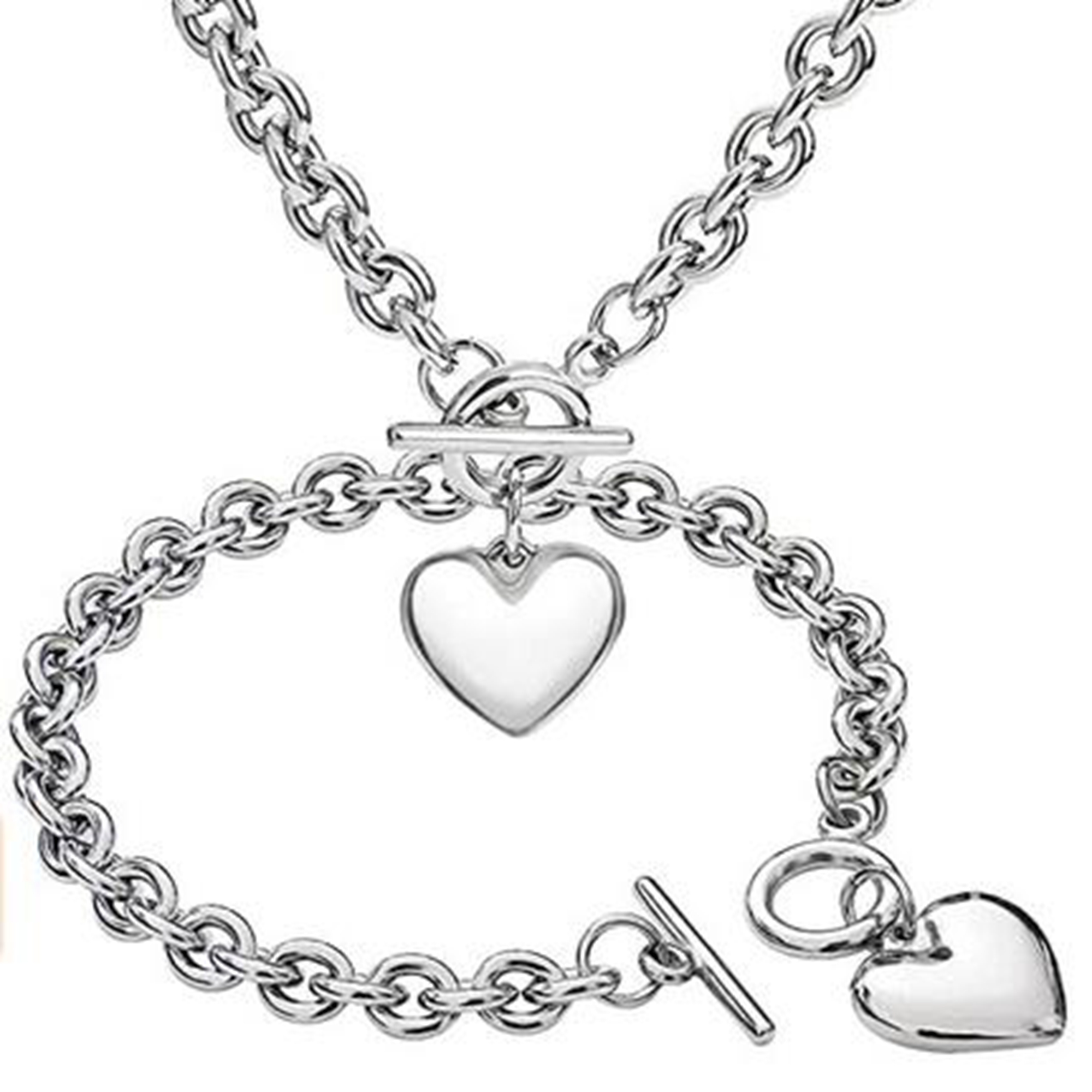 Silver Chunky Charm Stainless Steel Heart Chain Choker Bracelet and Necklace Set for Womens Girls Fashion Valentine
Silver Chunky Charm Stainless Steel Heart Chain Choker Bracelet and Necklace Set for Womens Girls Fashion Valentine
