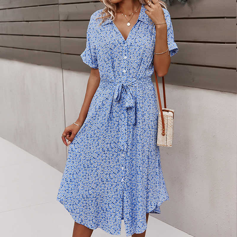Floral Dress Women Casual Print Dress V-Neck Midi Dresses Female Short Sleeve Button Loosed Dress Summer Holiday Beach Vestidos Y0603, Black
Floral Dress Women Casual Print Dress V-Neck Midi Dresses Female Short Sleeve Button Loosed Dress Summer Holiday Beach Vestidos Y0603, Black
