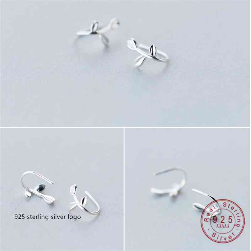 WANTME Trendy Korean 100% 925 Sterling Silver Leaf Stud Earrings for Women Girls Punk Minimalist Leaves Ear Hook Jewelry Brincos 210507