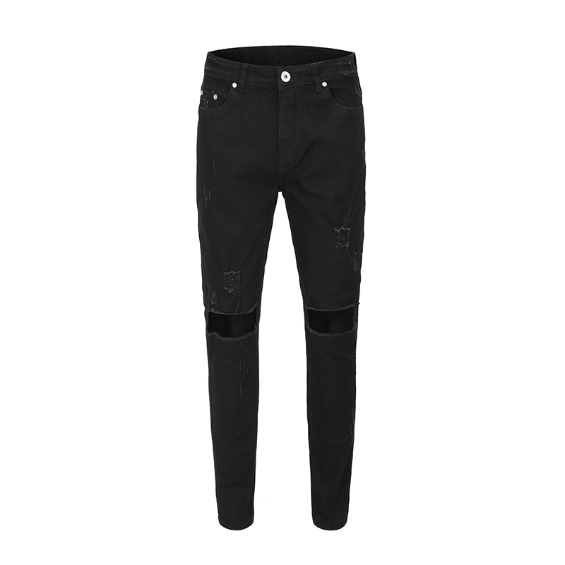 IEFB /men's wear streetwear high-quality Destroyed Pants holes slim stretch small feet black jeans male spring 9Y2176 210524