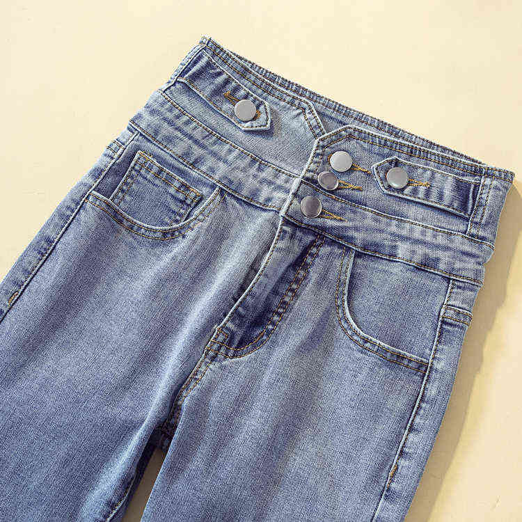 Women's jeans summer high waist slim was tall and thin and versatile light blue tight feet pants 211112