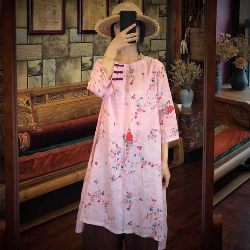 Johnature Vintage A-line Three Quarter Sleeve Ramie Dress Autumn O-Neck Loose Casual Pink Print Linen Women Dress 210521
Johnature Vintage A-line Three Quarter Sleeve Ramie Dress Autumn O-Neck Loose Casual Pink Print Linen Women Dress 210521