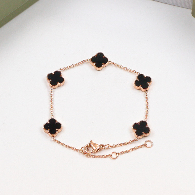New women's four-leaf chain clover Van five-flower bracelet titanium steel Cleef 14K multicolor Arpels bracelets with box 01, Black
New women's four-leaf chain clover Van five-flower bracelet titanium steel Cleef 14K multicolor Arpels bracelets with box 01, Black