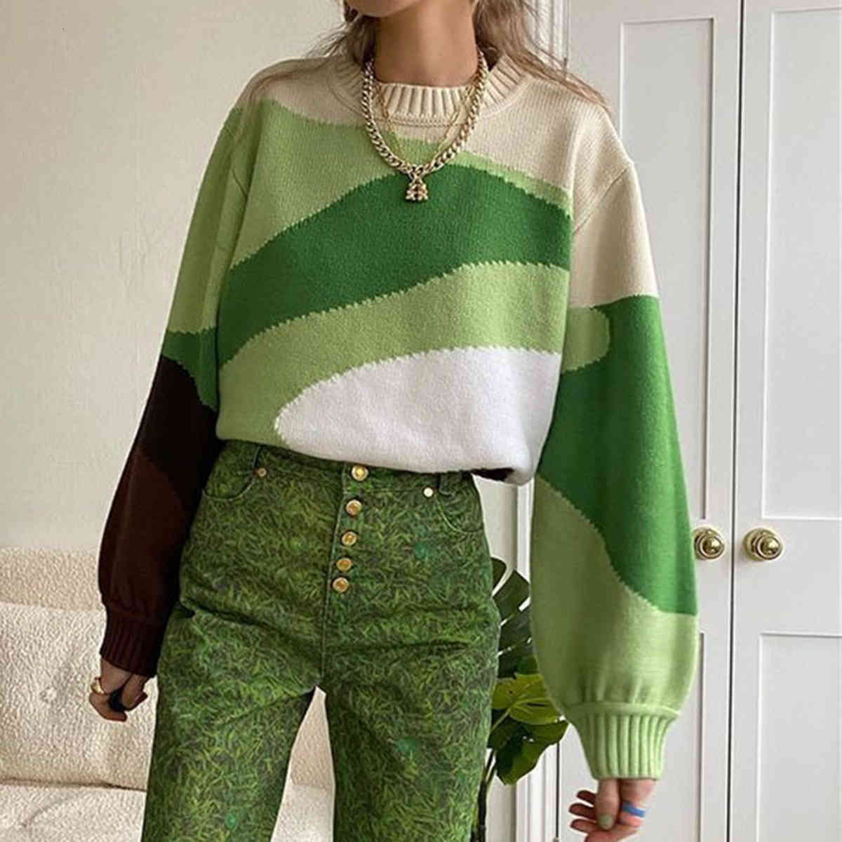 women's sweaters vintage green slices of women's knitted sweater streetwear long sleeve around the neck female casual chic y2k ej, White;black
women's sweaters vintage green slices of women's knitted sweater streetwear long sleeve around the neck female casual chic y2k ej, White;black