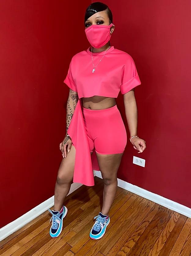 Fitness 2021 Sporty Women Two Pieces Sets Summer Biker Shorts Tracksuits Crop Tops+Jogger Leggings Suit Casual Outfit Piece Dress