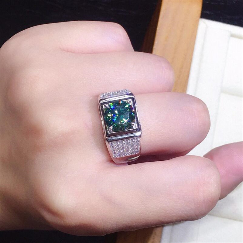 2CT Sparkling Wedding Rings Luxury Jewelry 925 Sterling Silver Fill Emerald Pave White 5A Zircon CZ Diamond Party Women Men Promise Open Adjustable Ri