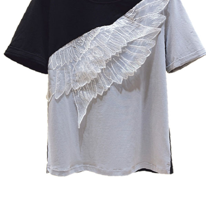 Nnomikuma Graphic T Shirts Korean Hit Color Lace Ruffle Patchwork Tee Top Summer New Short Sleeve O-neck Woman Tshirt 6G649 210427