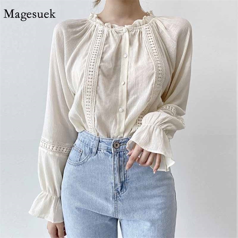 Apricot Color Casual Sweet Flare Sleeve Autumn Shirts Women Ruffled Round Neck Lace Long Women's Blouses 11450 210518
Apricot Color Casual Sweet Flare Sleeve Autumn Shirts Women Ruffled Round Neck Lace Long Women's Blouses 11450 210518