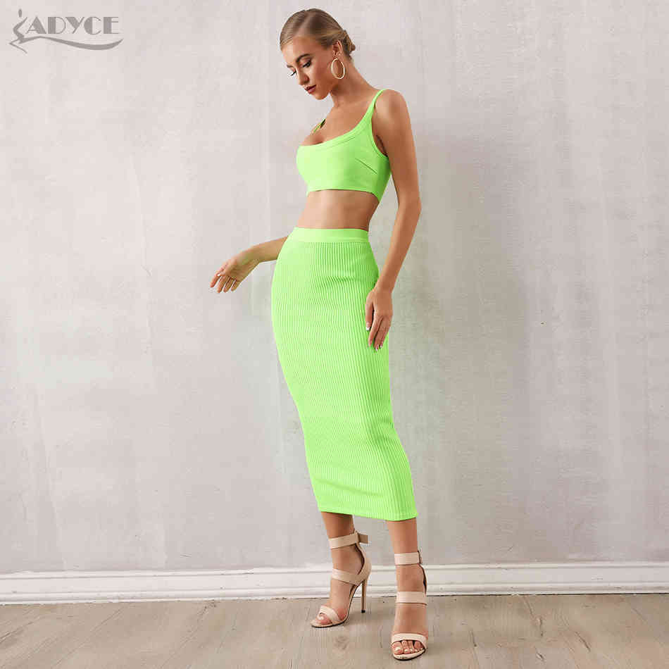 Summer Women Bodycon Bandage Sets 2 Two pieces Set Top Green Strapless Sleeveless Celebrity Evening Party Dresses 210423