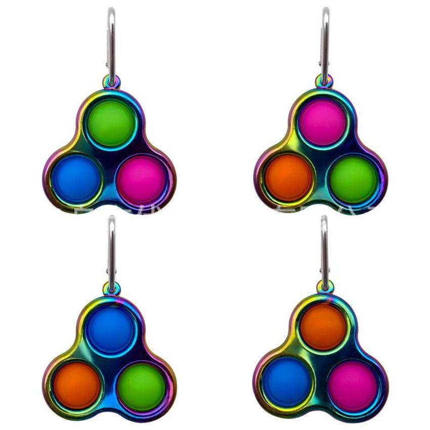 Three Holes Metal Colorful Push Bubble Key chain Sensory Fidget Toy Mini Keychain Stress Reliever Toy Adult Kid
