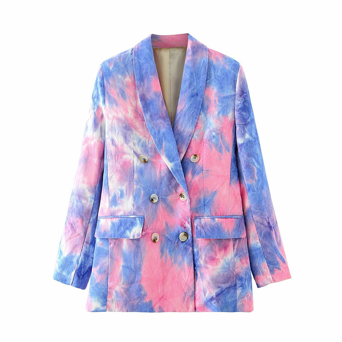 JuneLove vintage women tie dye blazers fashion ladies elegant patchwork long blazer jacket casual female chic outwears 210517