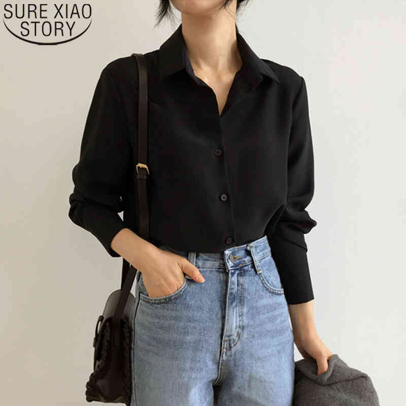 Office Lady Shirt and Blouse Korean Loose Chiffon s Plus Size Women Clothing Long Sleeve OL Style Blusas 6830 210506